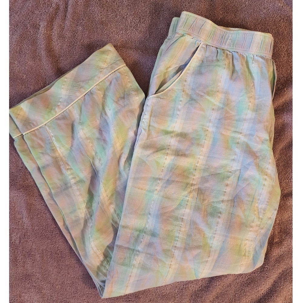 Vintage 2013 Victoria's Secret Pastel Mint Plaid Gold Shimmer PJ Pants M